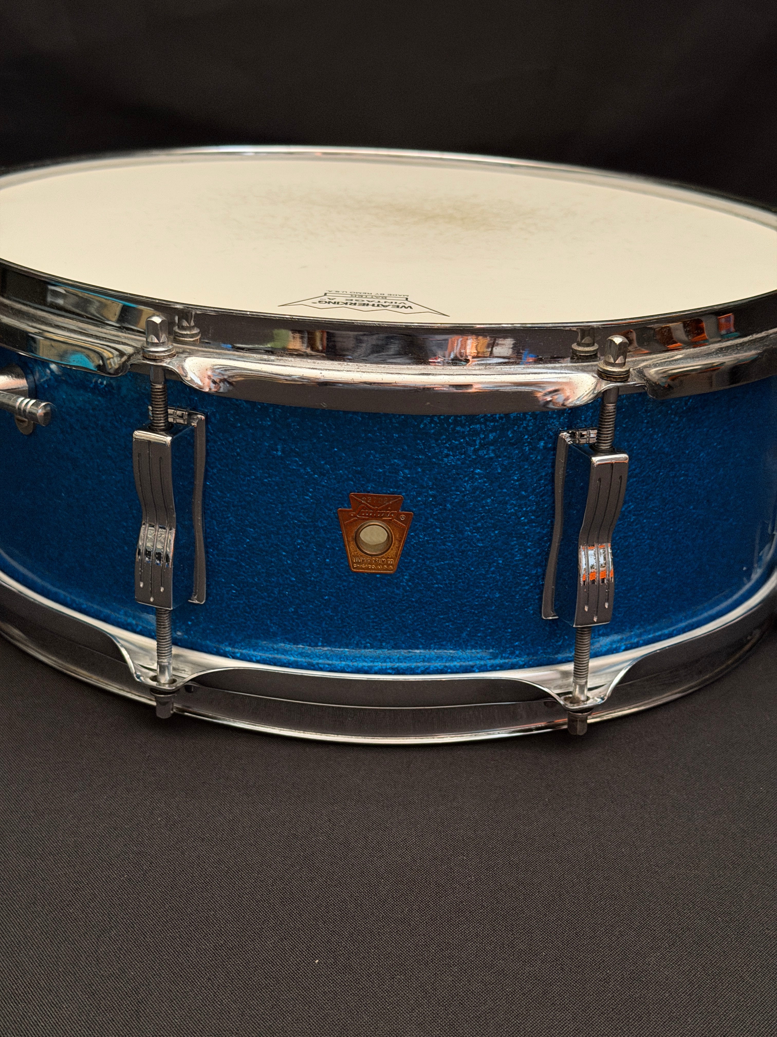 1965 Ludwig Jazz Festival 14" x 5" Blue Sparkle snare drum