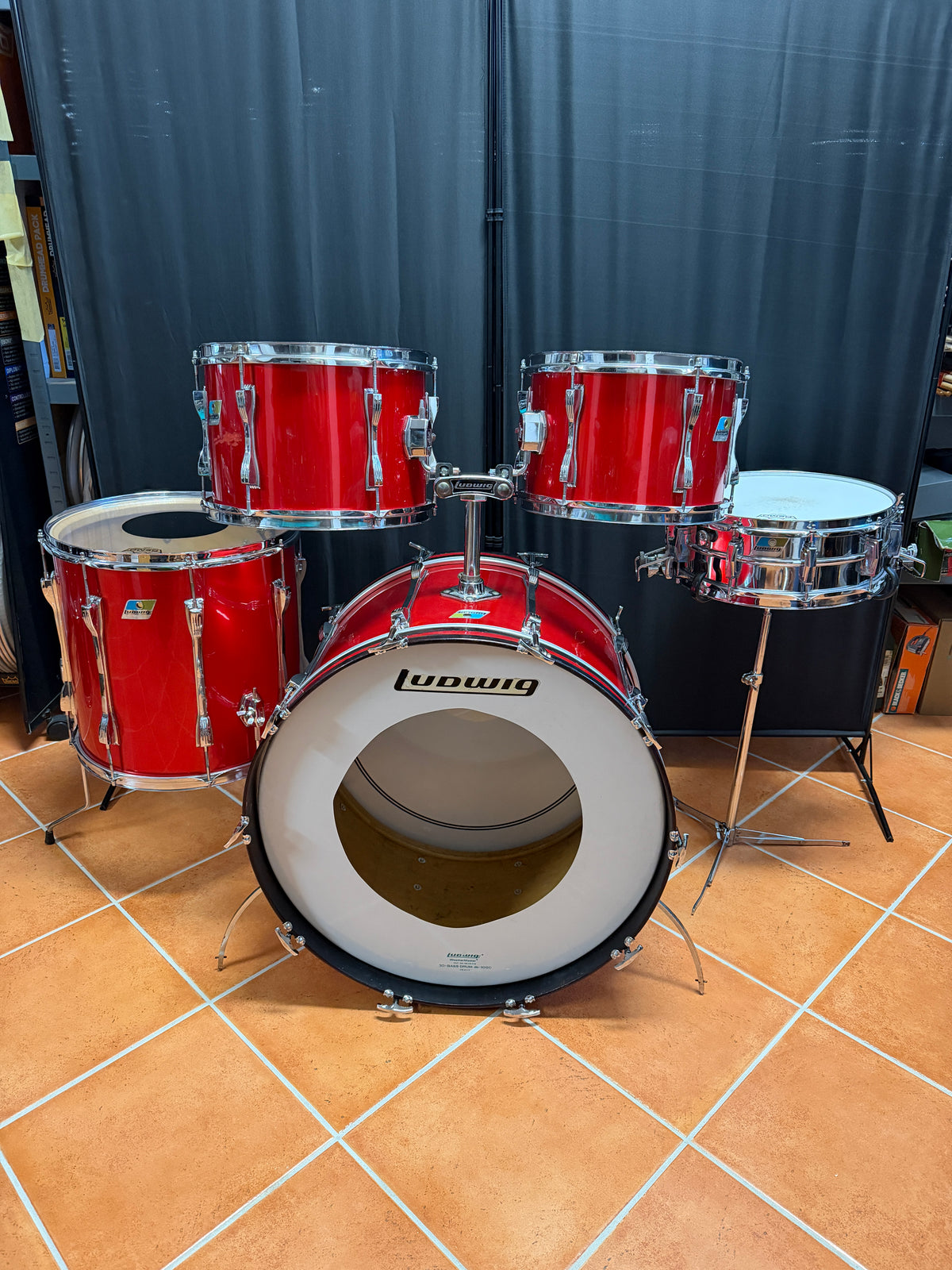 1971 Ludwig Mach 5 Red Cortex 24" - 12" -13" - 16" Drumset