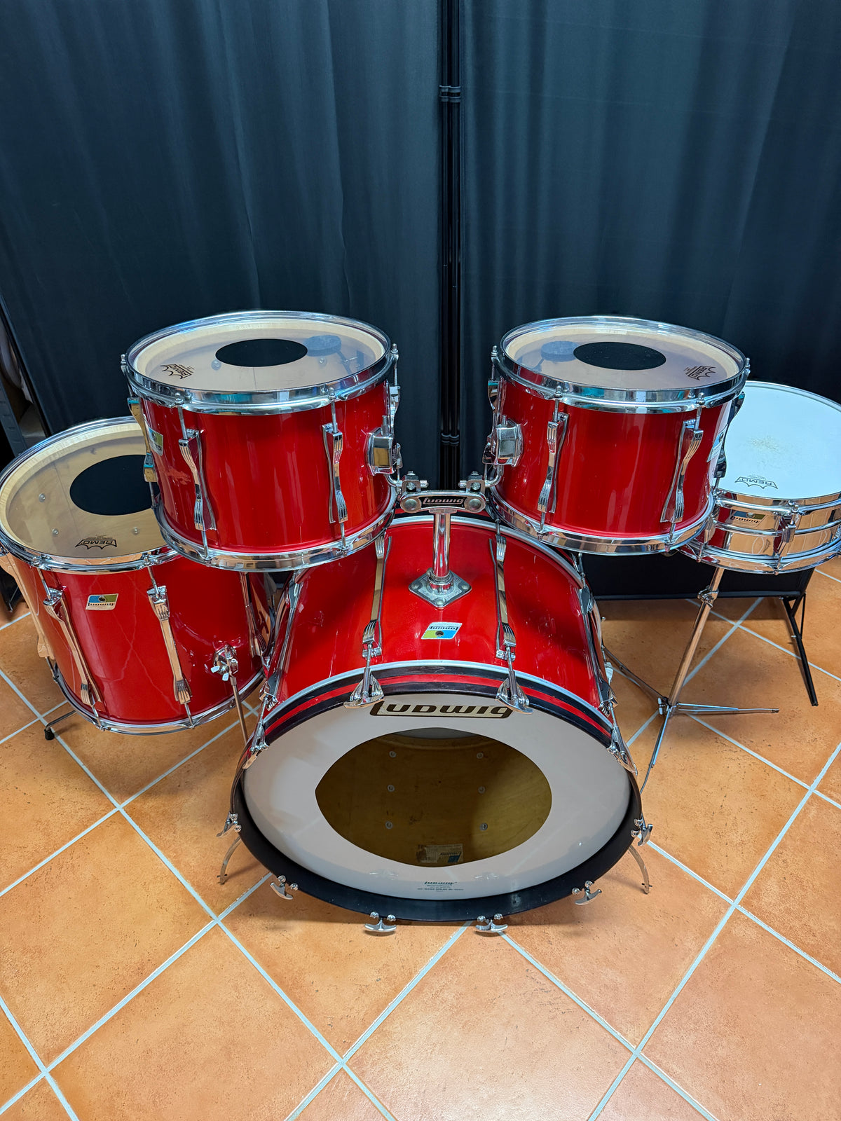 1971 Ludwig Mach 5 Red Cortex 24" - 12" -13" - 16" + Snare 14" x 5" Drumset
