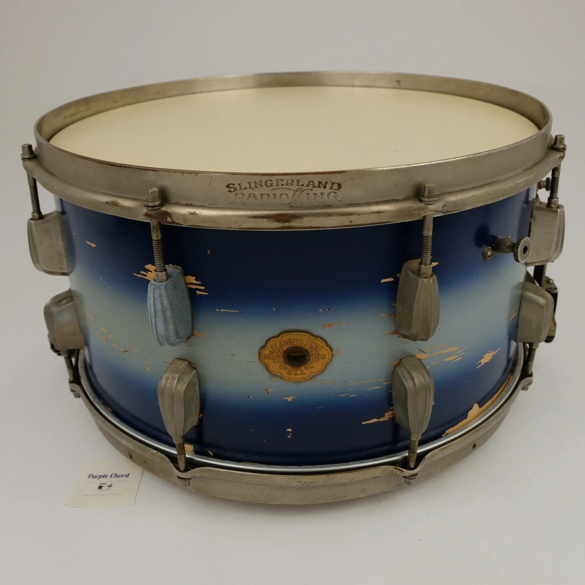 Slingerland Hollywood Ace Swing Radio King model 1-ply snare drum 14" x 7" Duco Blue finish