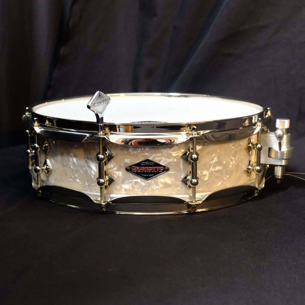 Craviotto Solid Shell 14" x 4" Snare Drum in white marine pearl from 2007