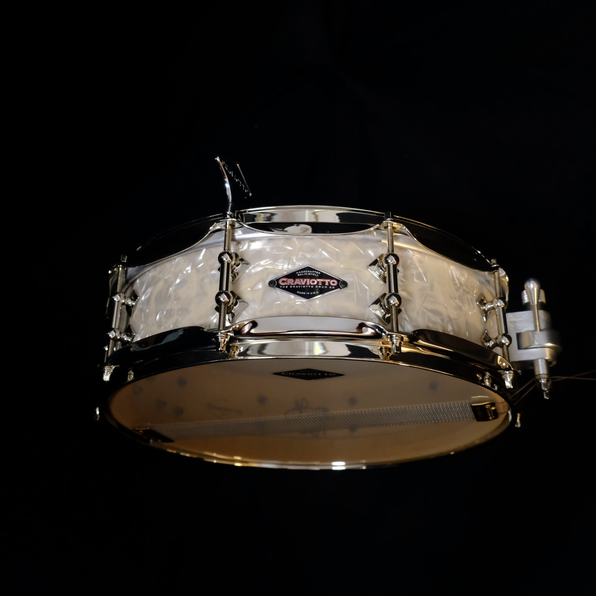 Craviotto Solid Shell 14" x 4" Snare Drum in white marine pearl from 2007