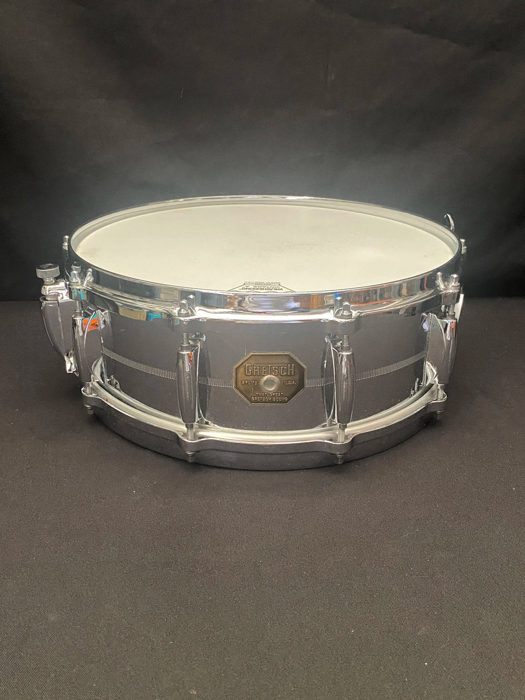 Gretsch 4165 COB Brass Shell 14" x 5" snare drum 1975 Stop Sign badge