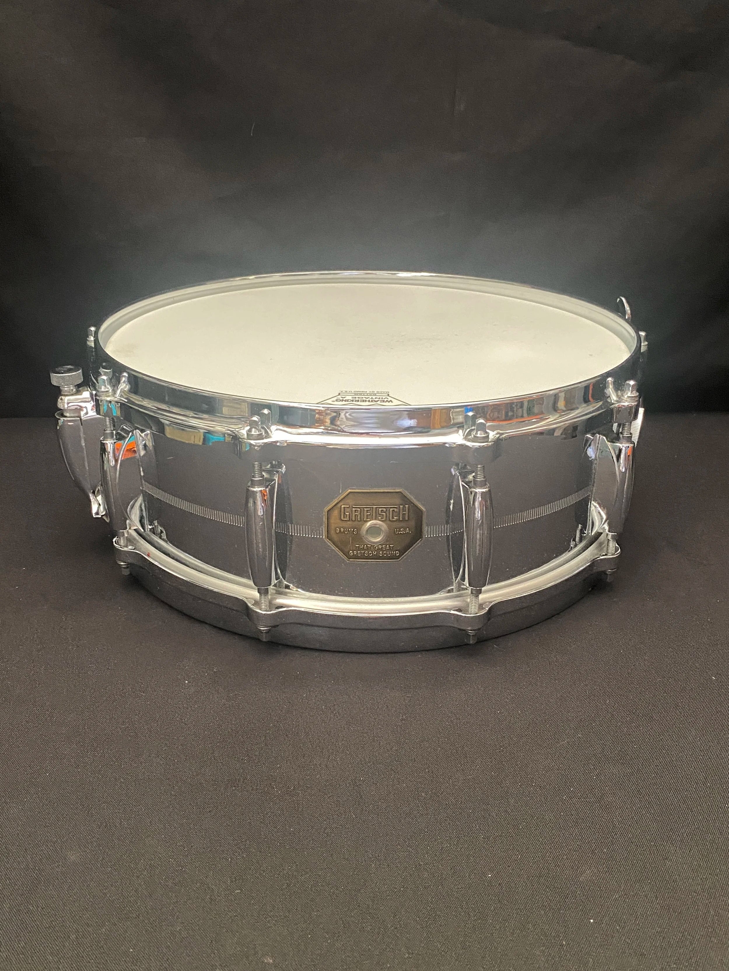 Gretsch 4165 COB Brass Shell 14" x 5" snare drum 1975 Stop Sign badge