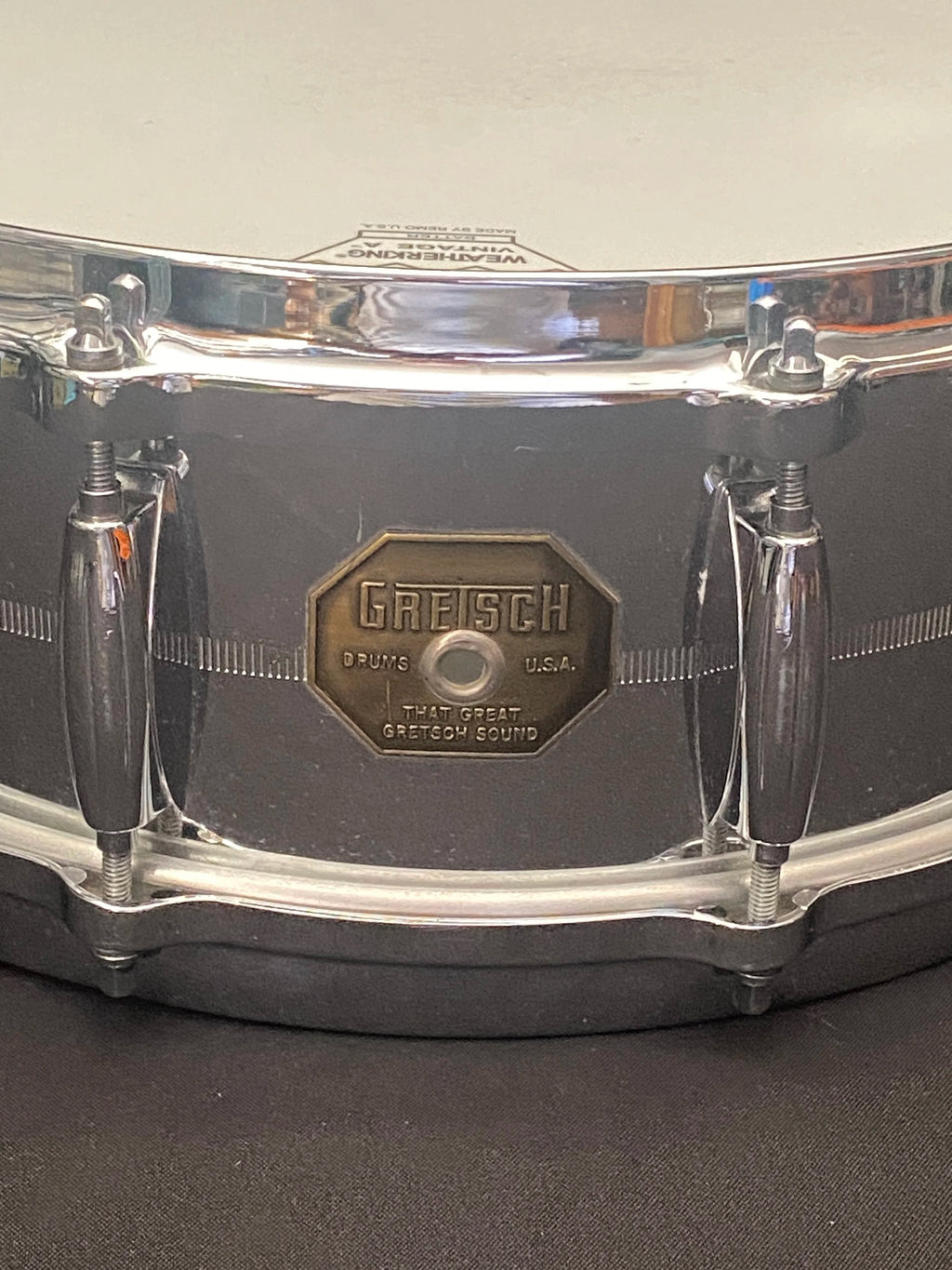 Gretsch 4165 COB Brass Shell 14" x 5" snare drum 1975 Stop Sign badge