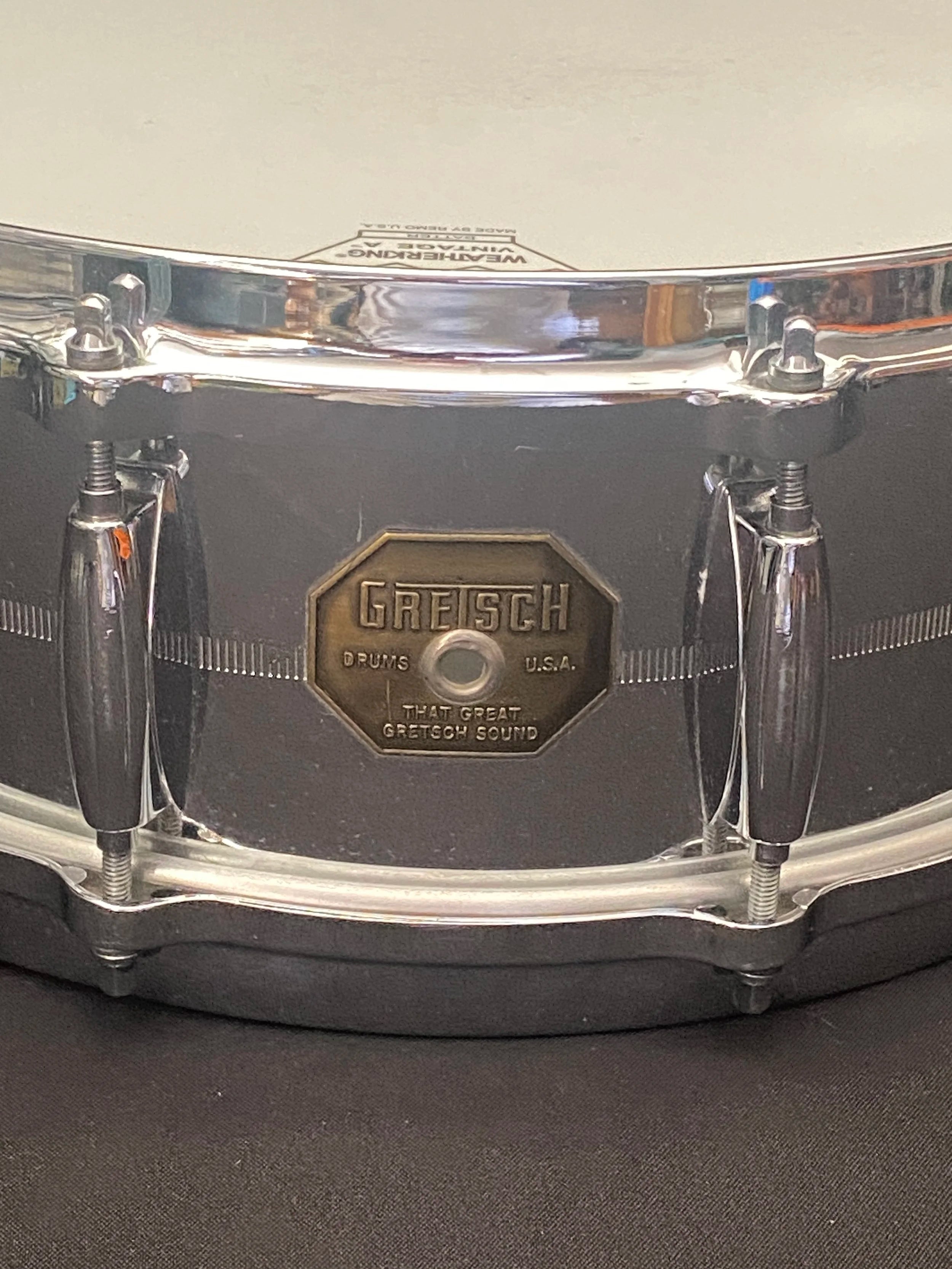 Gretsch 4165 COB Brass Shell 14" x 5" snare drum 1975 Stop Sign badge