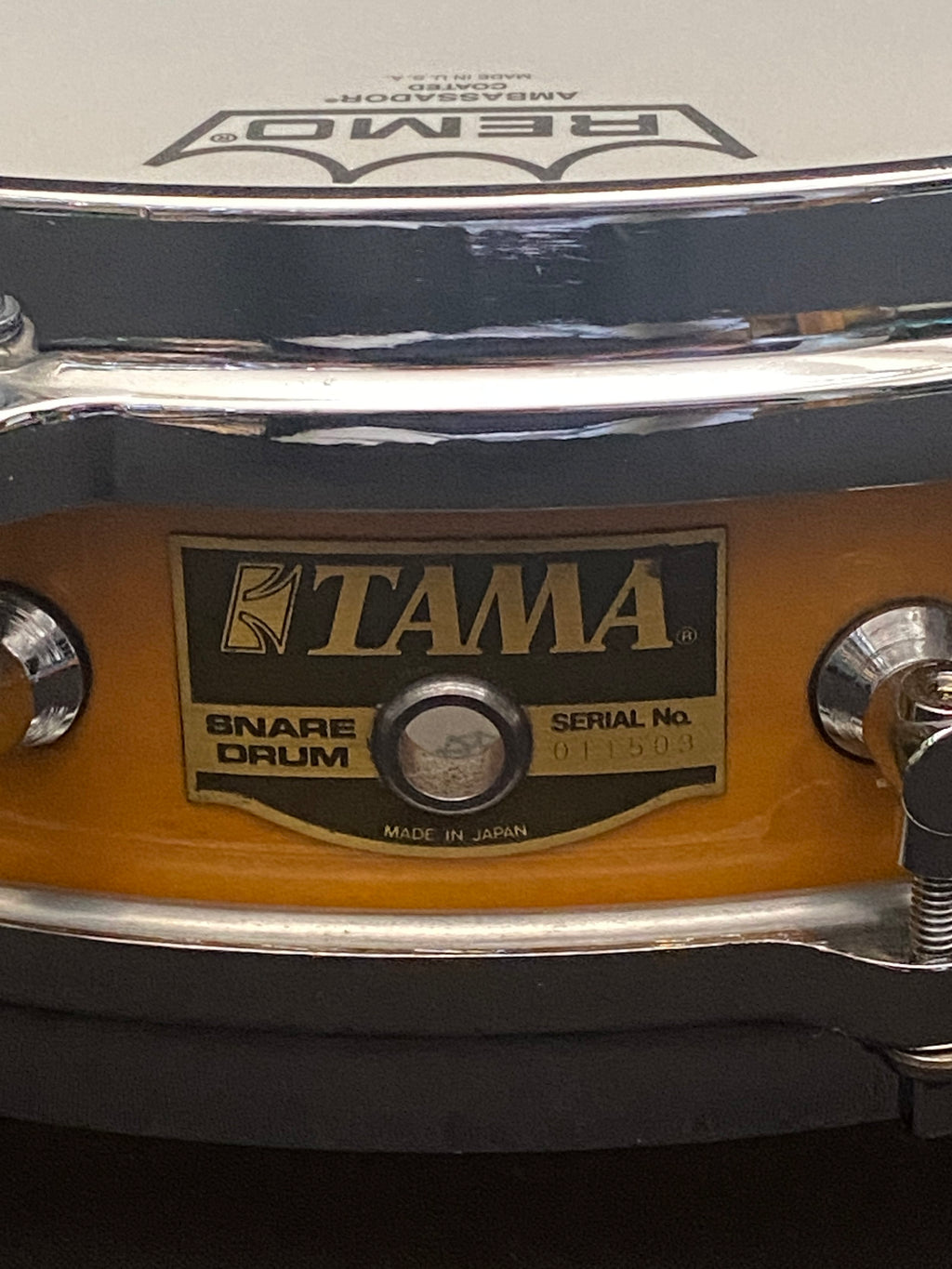 14" x 3,25" Tama AW523 Bird’s Eye Maple Amber Lacquer snare drum from 1989
