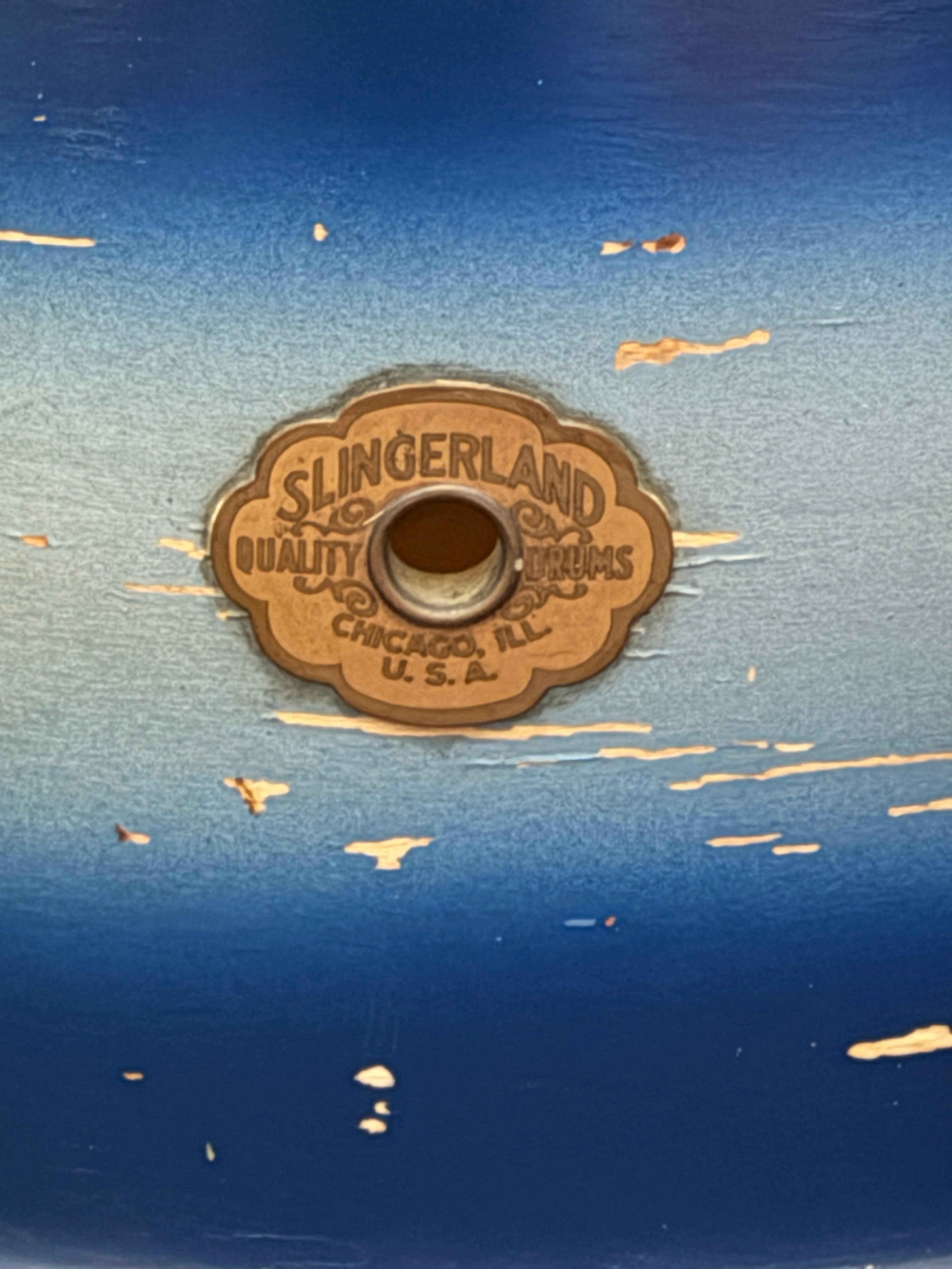 Slingerland Hollywood Ace Swing Radio King model 1-ply snare drum 14" x 7" Duco Blue finish