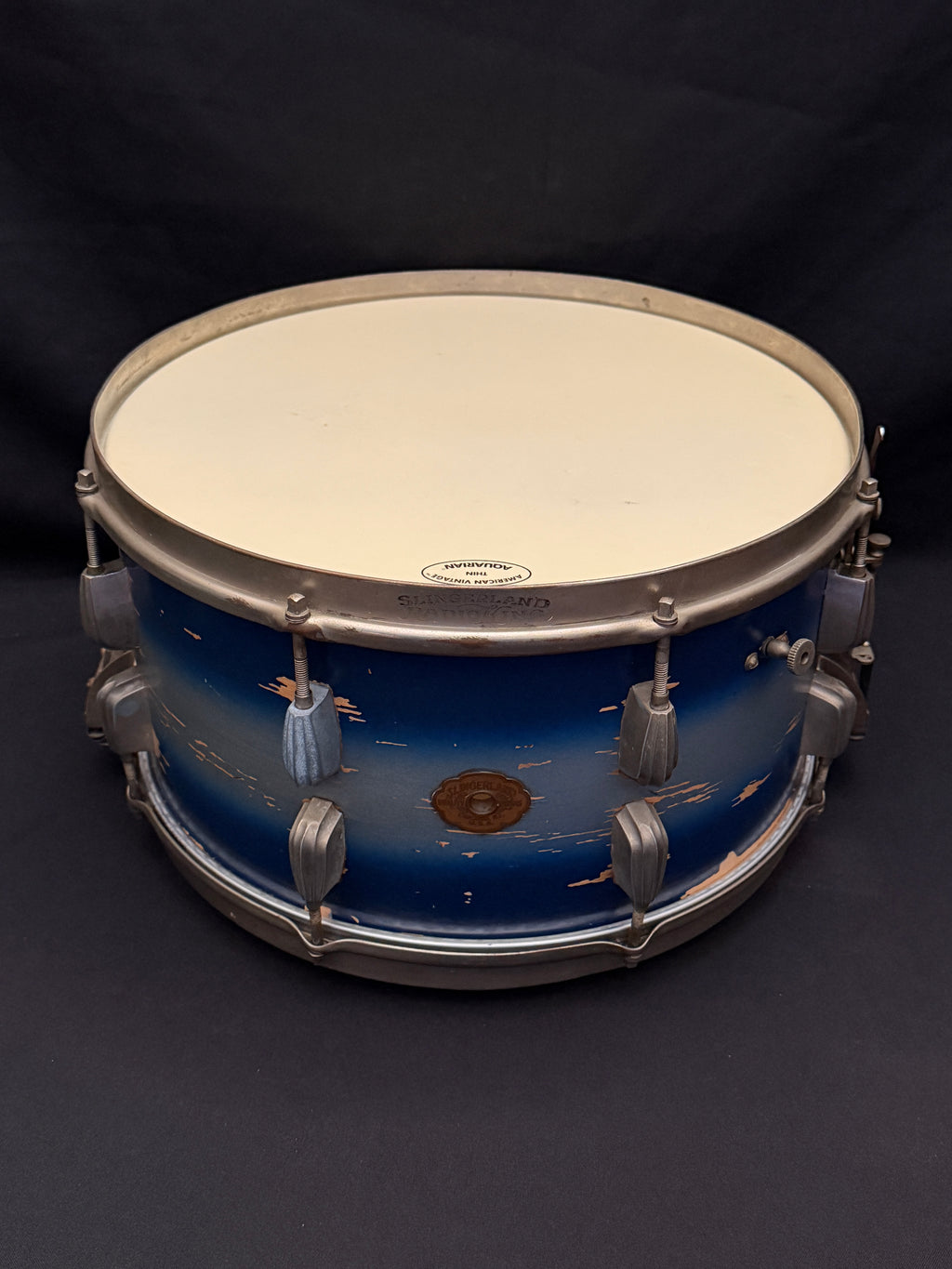 Slingerland Hollywood Ace Swing Radio King model 1-ply snare drum 14" x 7" Duco Blue Silver finish