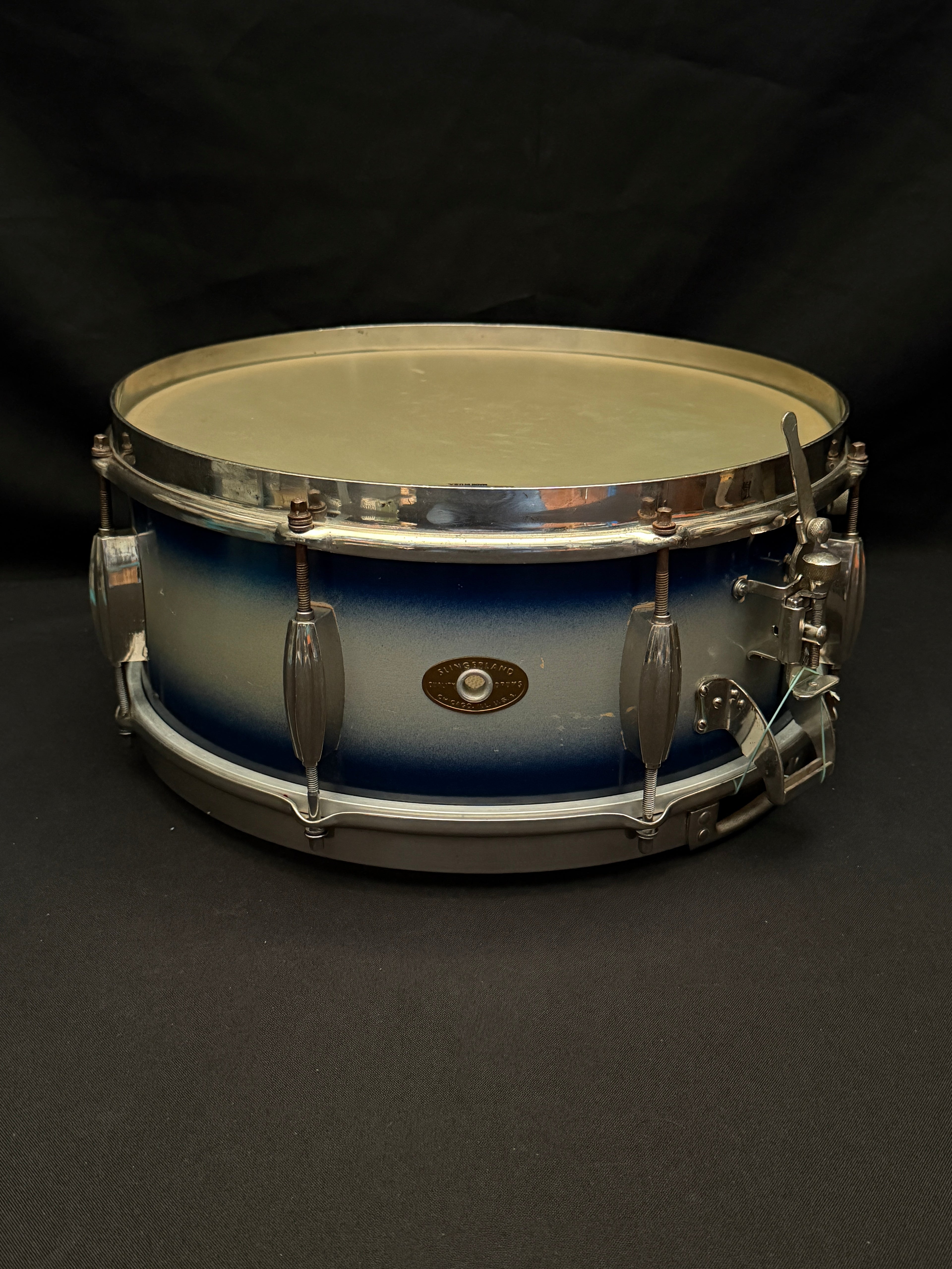 Slingerland Radio King Solid Shell Maple 14" x 6" Snare Drum 1955-59 - Duco Blue Silver